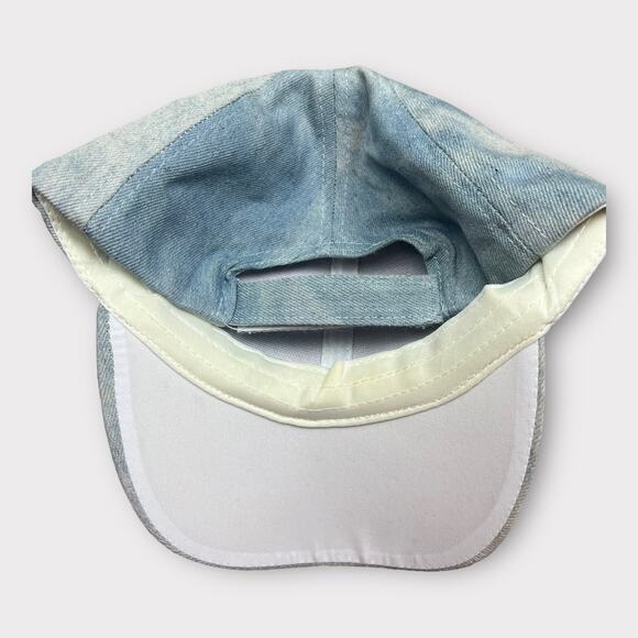 Baseball Denim Adjustable Cap | Double Rhinestone Hearts Design Blue/Silver - Picture 5 of 5